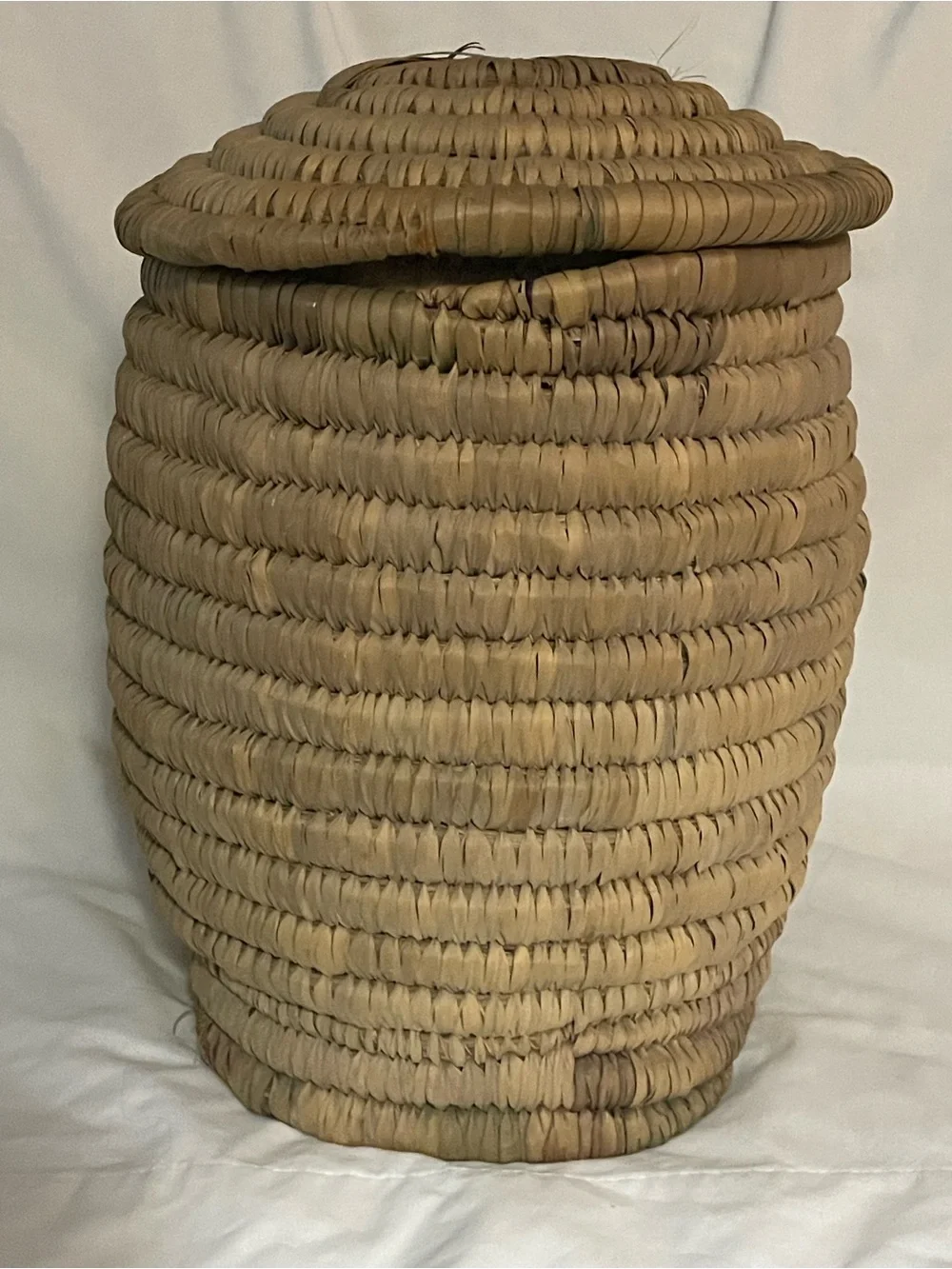 Handwoven Coiled Raffia 14” Lidded Snake Charmer Basket